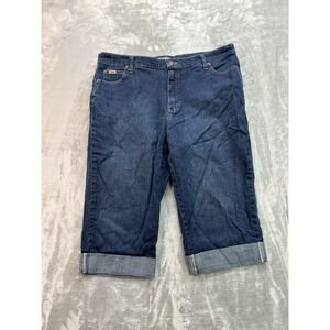 Lee Jeans Womens Sz 18 Dark Blue Relaxed Straight Cuffed Capri Walking Beach